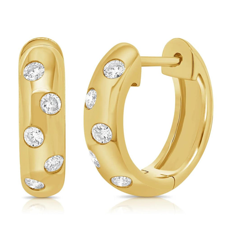 Davis Classics 14k Yellow Gold Confetti Diamond Huggie Hoop Earrings