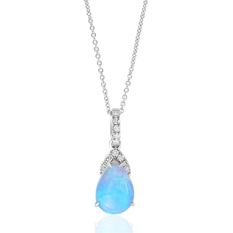 Davis Classics 14k White Gold Ethiopian Opal and Diamond Drop Pendant Necklace