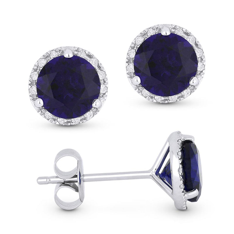 Madison L 14k White Gold Lab-Created Blue Sapphire Halo Stud Earrings