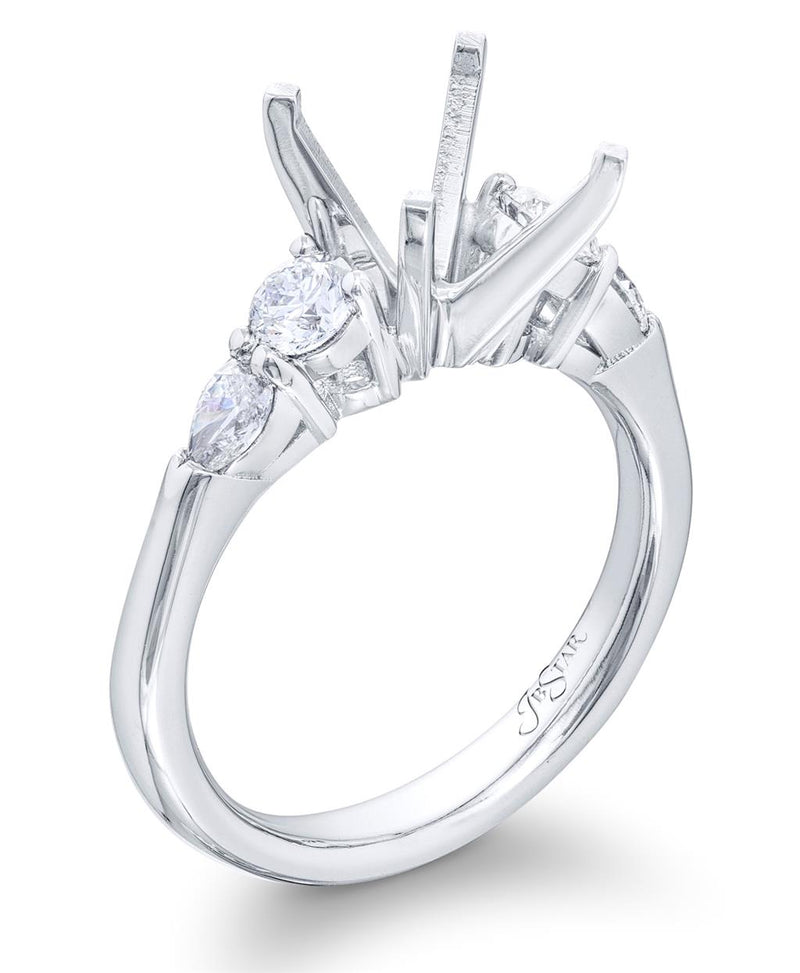 JB Star Platinum Engagement Ring with Round Brilliant and Pear Shape Diamonds