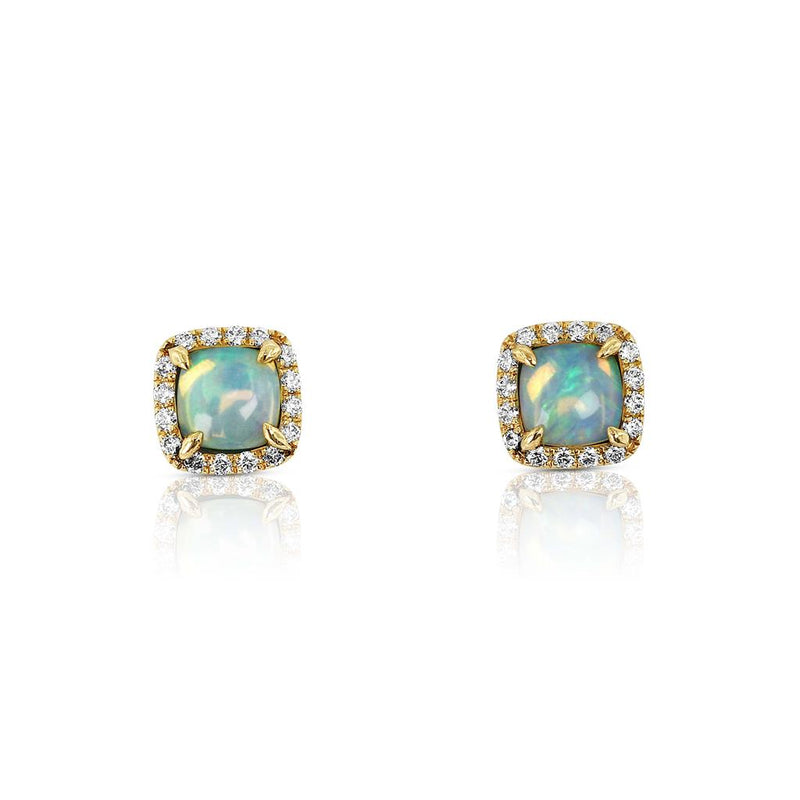 Yael Designs 18k Yellow Gold Cushion Halo Ethiopian Opal Stud Earrings