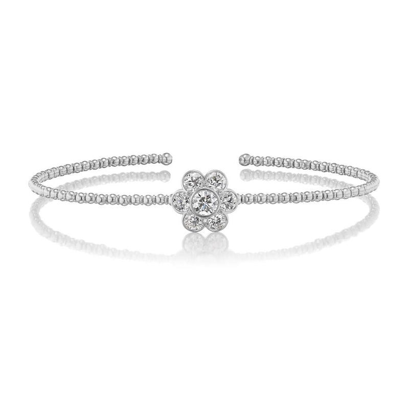 Davis Classics 18k White Gold Floral Diamond Cuff Bracelet