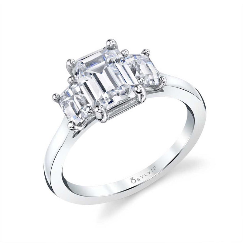 Sylvie Three Stone Diamond Engagement Ring Setting in 14k White Gold