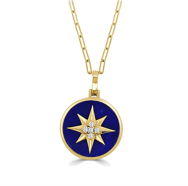 Frederic Sage 14k Yellow Gold Lapis Lazuli and Diamond Northern Star Compass Pendant