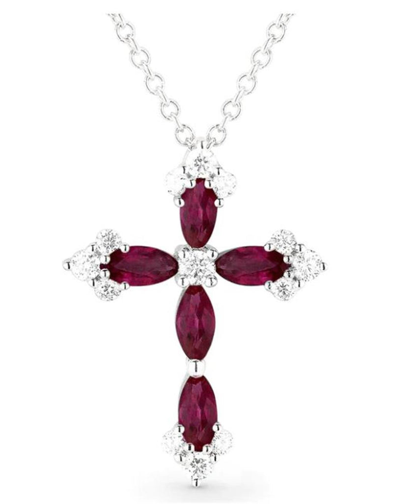 Madison L 14k White Gold Ruby and Diamond Cross Pendant