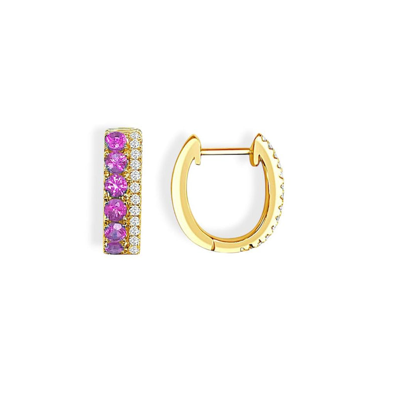 Frederic Sage 14k Yellow Gold Pink Sapphire and Diamond Double Row Huggie Hoop Earrings