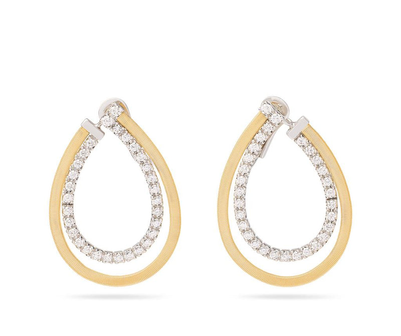 Marco Bicego Masai Collection Diamond Forward Facing Hoop Earrings in 18k White & Yellow Gold