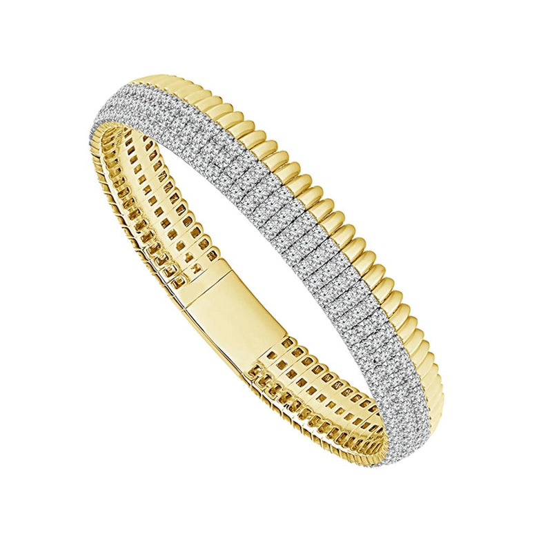 Davis Classics 14k Yellow Gold and Titanium Flexie Ribbed Diamond Bangle Bracelet