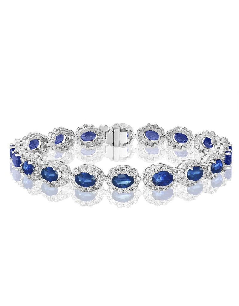 Davis Classics 14k White Gold Ceylon Blue Sapphire and Diamond Halo Bracelet