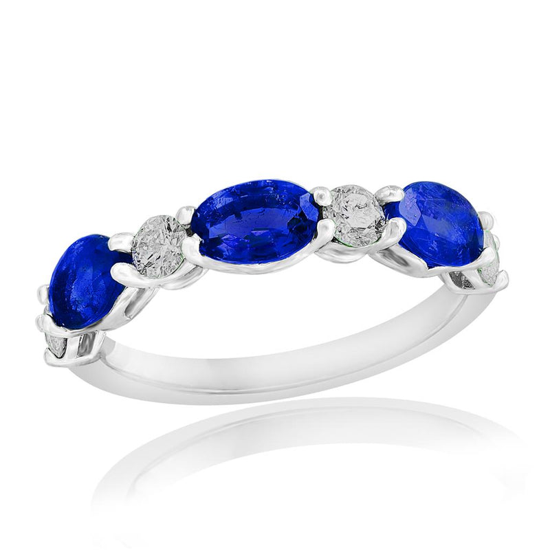 Davis Classics 14k White Gold Ceylon Blue Sapphire and Diamond Band