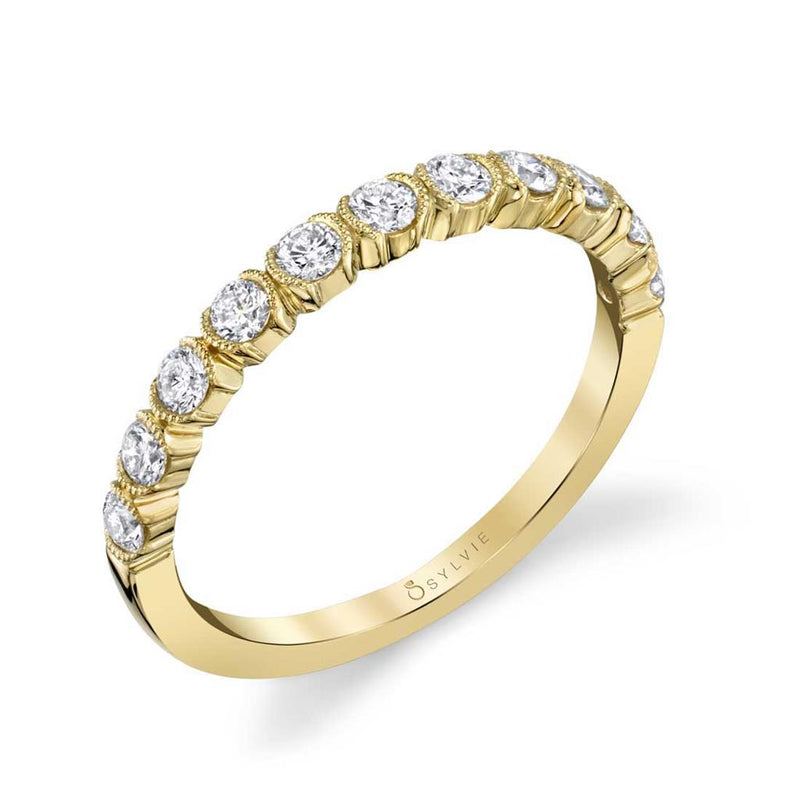 Sylvie Women's 14k Yellow Gold Diamond Band with Milgrain Detail