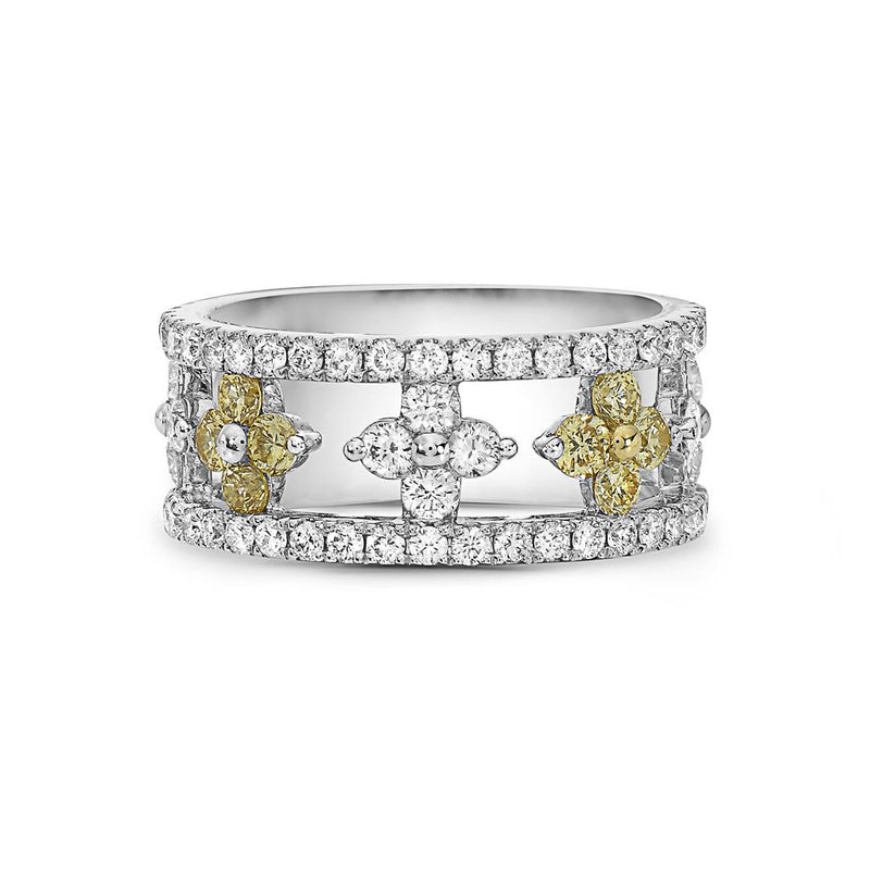 Charles Krypell 18k White and Yellow Gold Fancy Yellow Diamond Clover Station Band