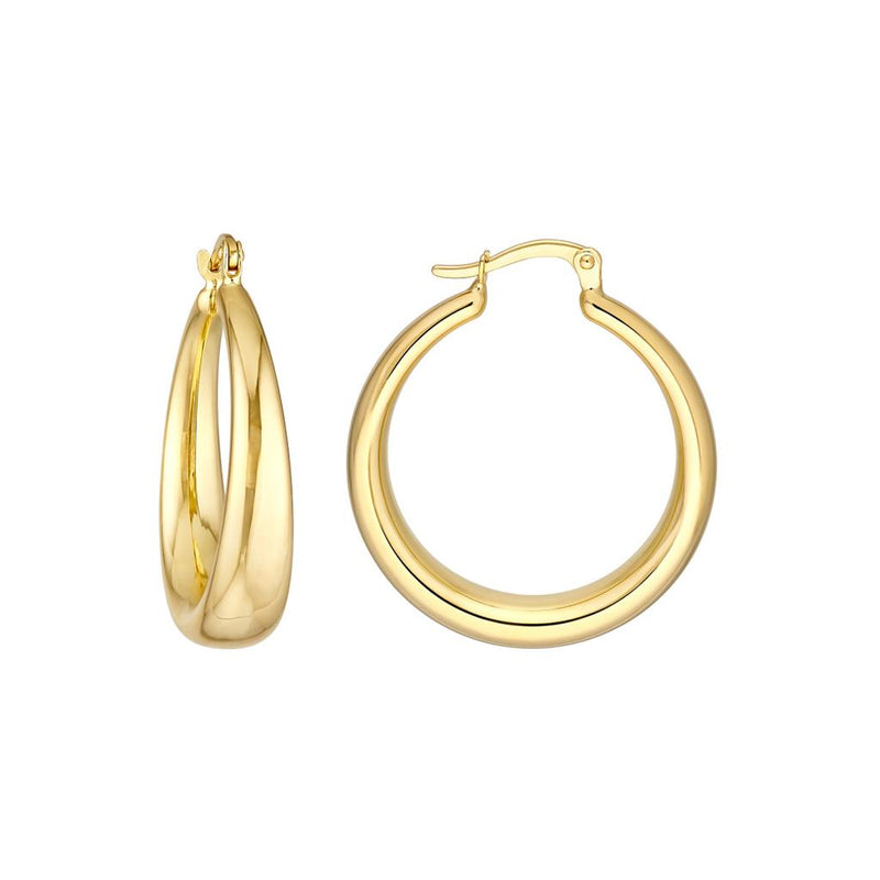 Davis Classics 14k Yellow Gold Polished Tapered Round Hoop Earrings