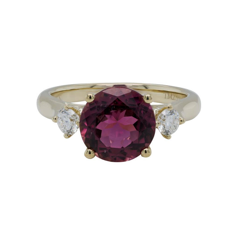 Davis Classics 14k Yellow Gold Pink Tourmaline and Diamond Three-Stone Ring