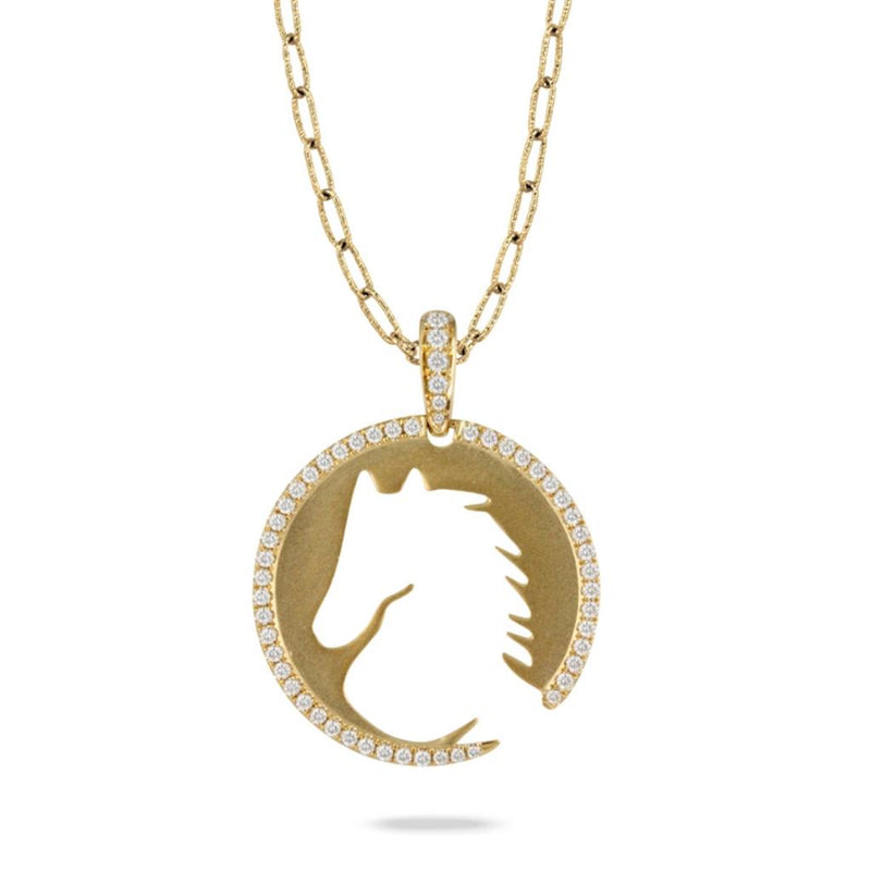 Doves 18k Yellow Gold Equestrian Collection Horse Cutout Diamond Pendant Necklace