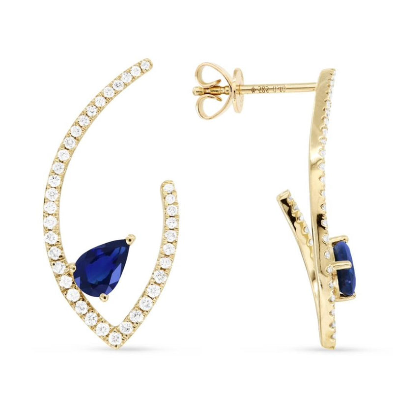 Madison L 14k Yellow Gold Forward-Facing Hoop Earrings with Blue Sapphires and Diamonds