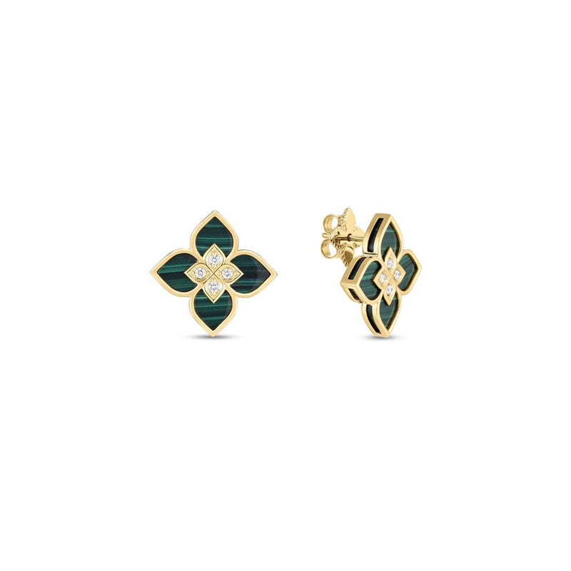 Roberto Coin 18k Yellow Gold Venetian Princess Malachite Floral Stud Earrings