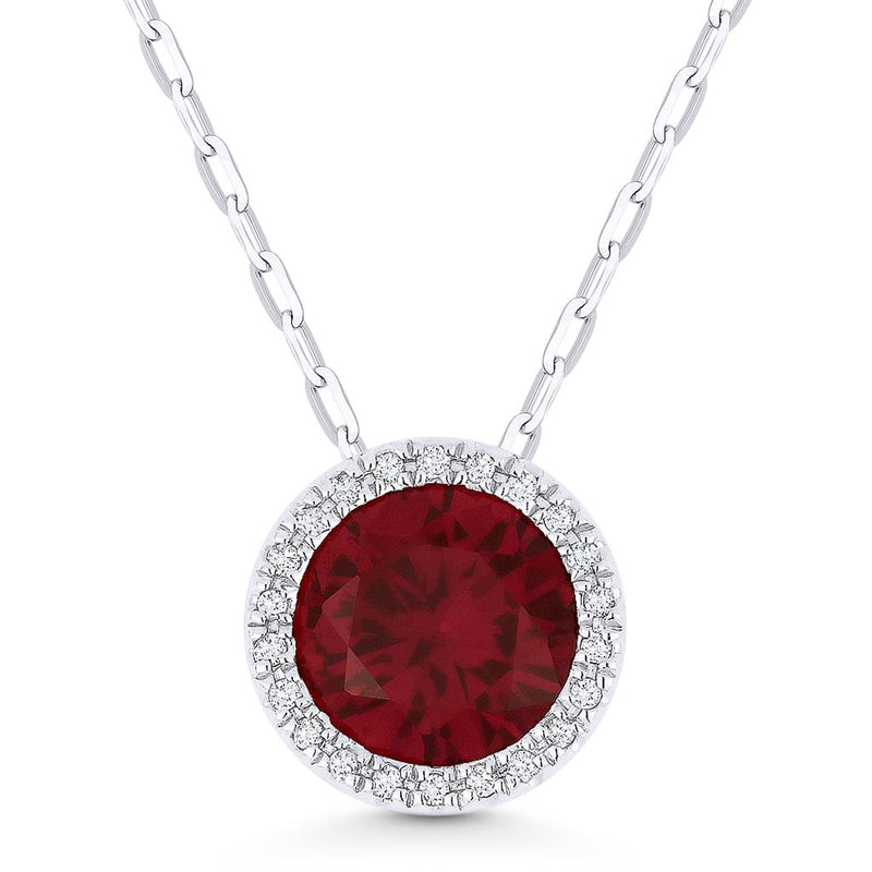 Madison L 14k White Gold Lab-Created Ruby Halo Pendant