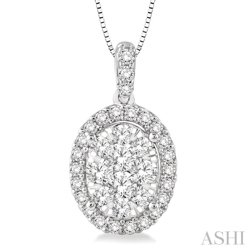 Davis Classics 14k White Gold Oval Halo Endless Diamond Pendant Necklace