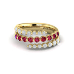 Vlora 14k Yellow Gold Adella Color Collection Triple Row Bypass Design Ruby and Diamond Fashion Ring