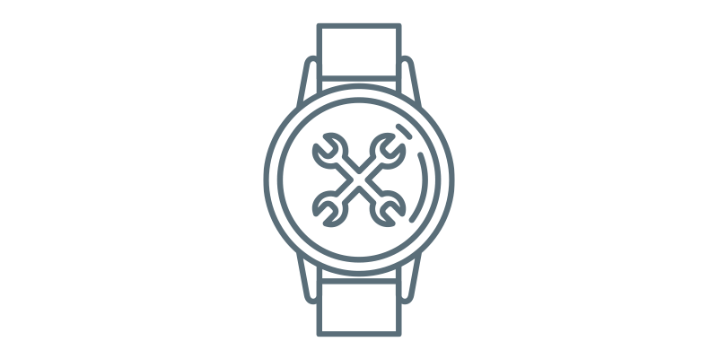 Graphic of a watch face with wrenches