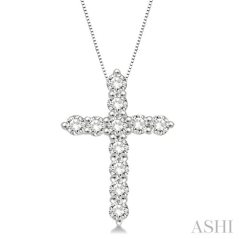 Davis Classics 14k White Gold Diamond Cross Pendant Necklace