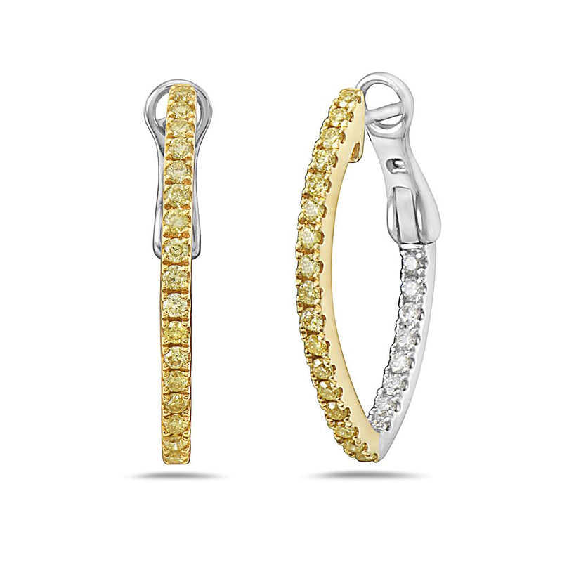 Charles Krypell 18k White and Yellow Gold Fancy Yellow Diamond In/Out V Design Hoop Earrings