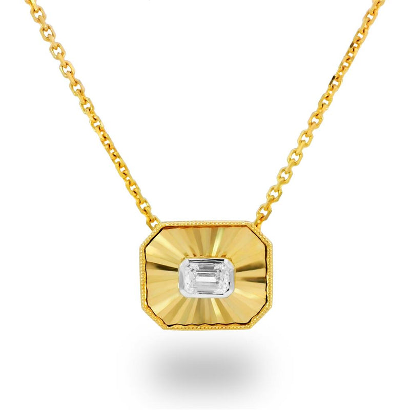 Frederic Sage 14k Yellow and White Gold Diamond Bella Bar Pendant with Milgrain Detail