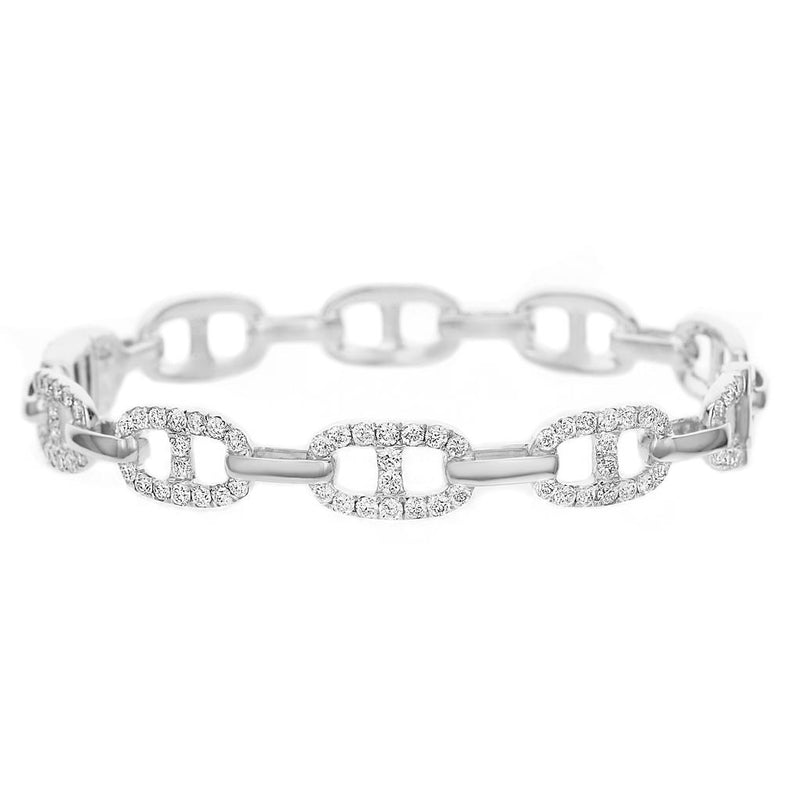 Davis Classics 18k White Gold Link Diamond Bangle Bracelet