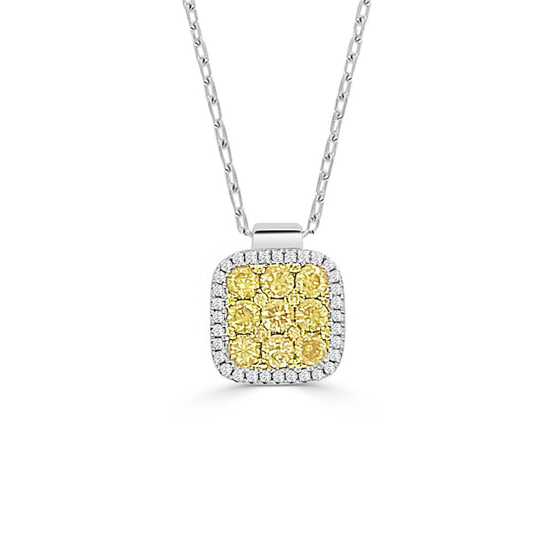 Frederic Sage 14k White and Yellow Gold Fancy Yellow Diamond Halo Drop Pendant