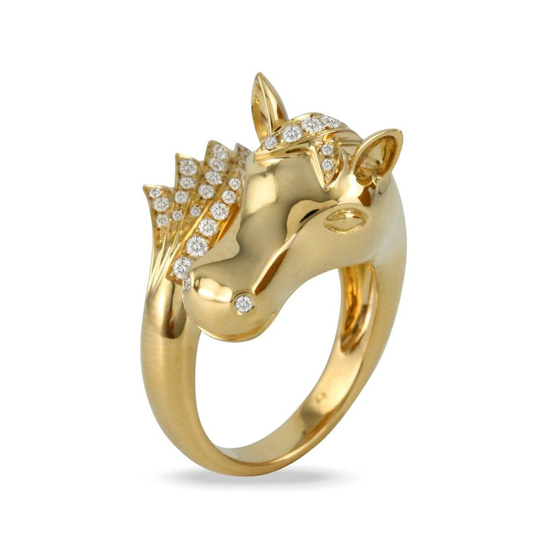 Doves 18k Yellow Gold Equestrian Diamond Horse Head Bypass Ring