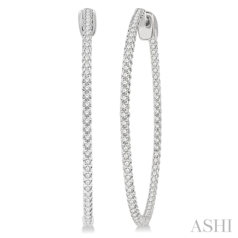 Davis Classics 14k White Gold In/Out 2" Diamond Hoop Earrings