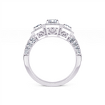 Davis Classics Proposal-Ready 14K White Gold Three-Stone Halo Emerald Cut Diamond Engagement Ring