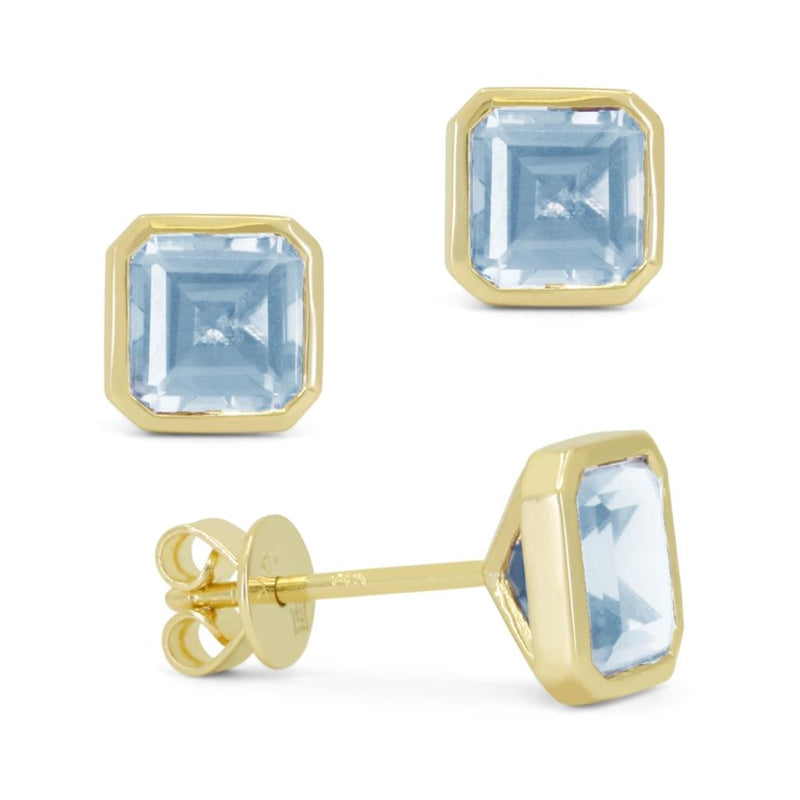 Madison L 14k Yellow Gold London Blue Topaz Square Cushion Cut Stud Earrings