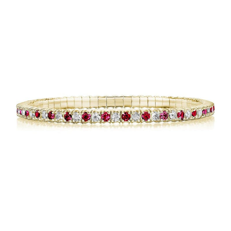 Davis Classics 18k Yellow Gold Ruby and Diamond Stretch Bracelet