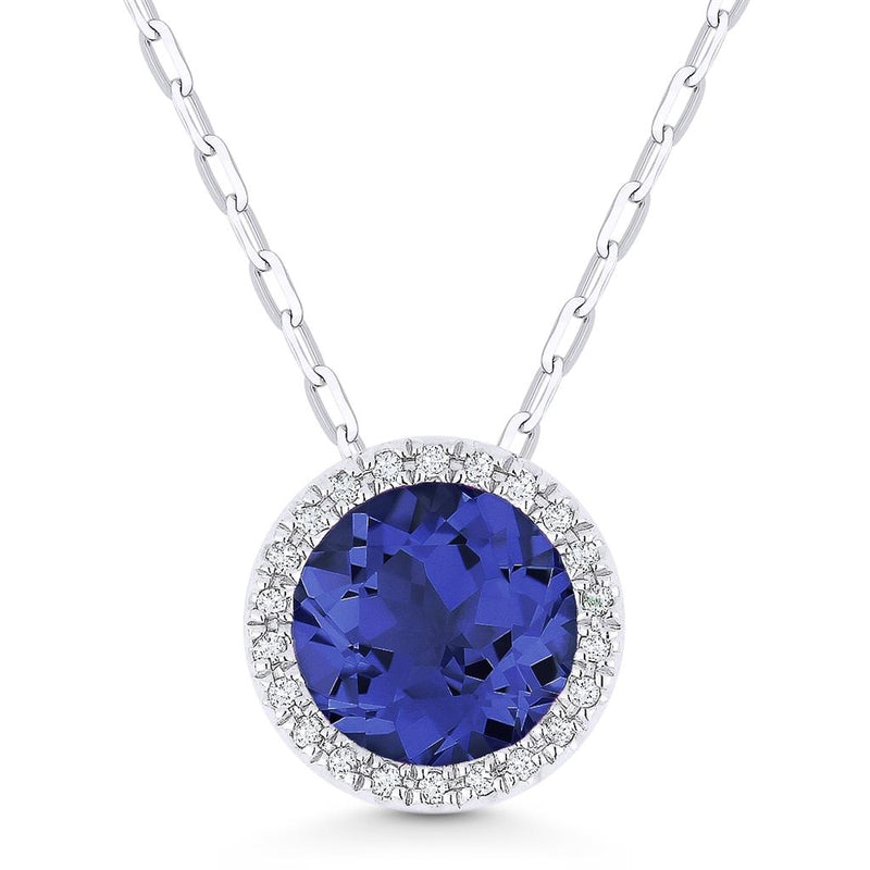 Madison L 14k White Gold Laboratory-Created Sapphire Halo Slide Pendant