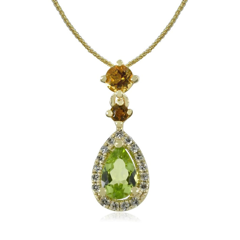 Davis Classics 14k Yellow Gold Peridot, Citrine, and Diamond Halo Drop Pendant Necklace