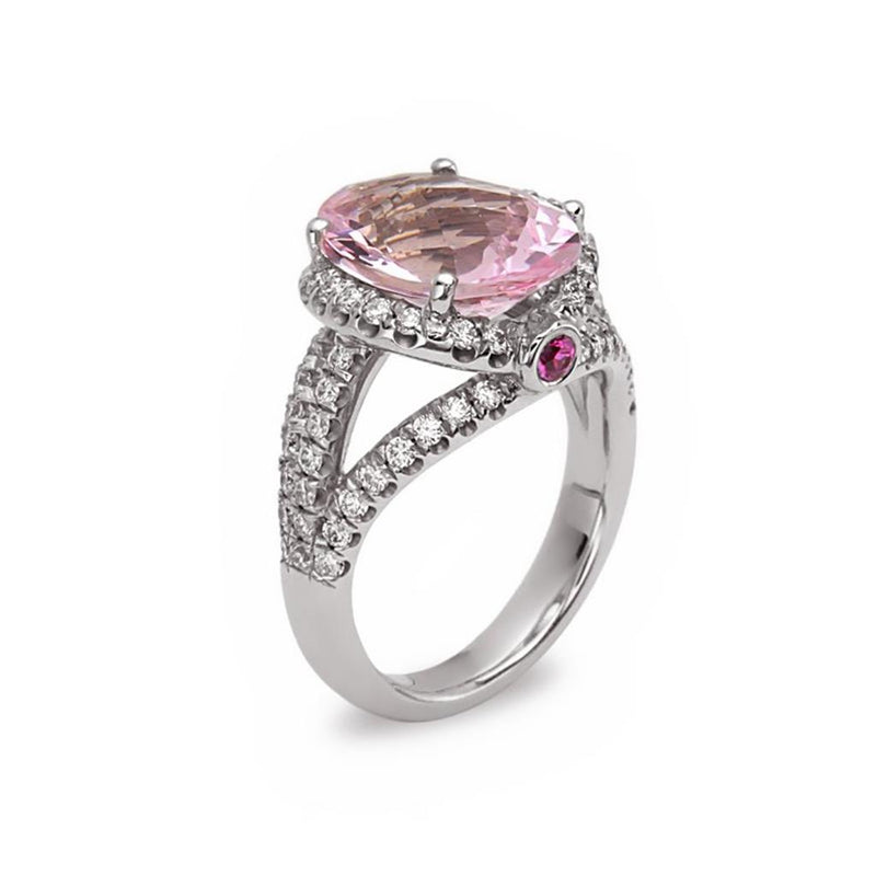 Charles Krypell 18k White Gold Morganite, Pink Sapphire, and Diamond Shadow Halo Ring