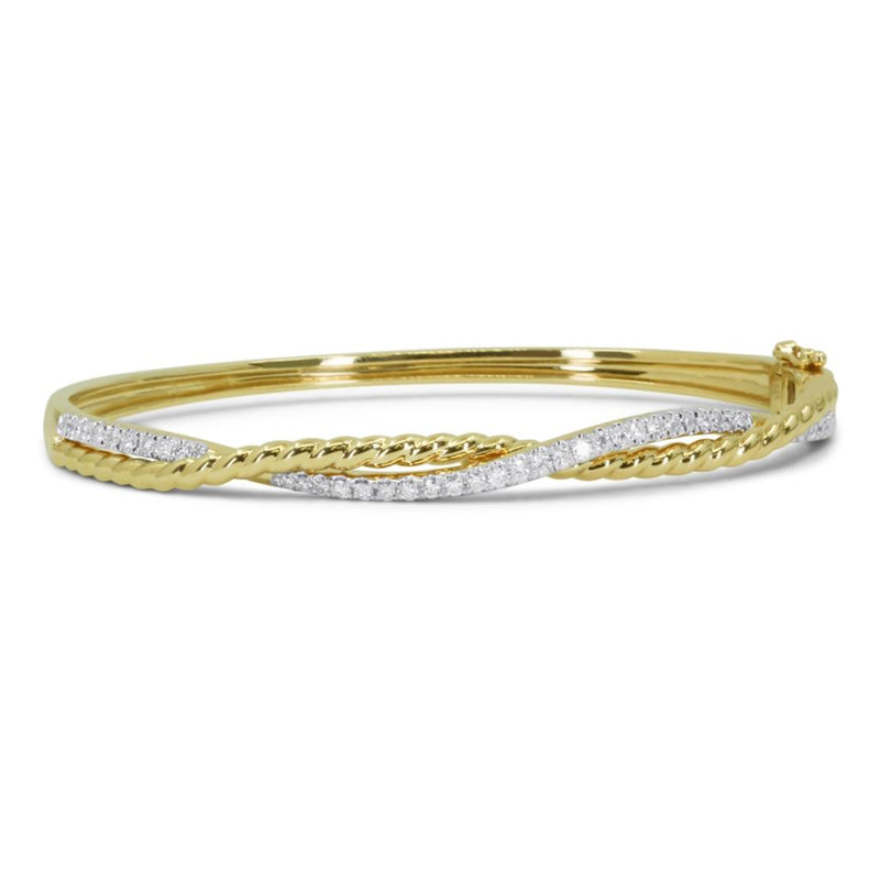 Madison L 14k Yellow and White Gold Crossover Design Diamond Bangle Bracelet