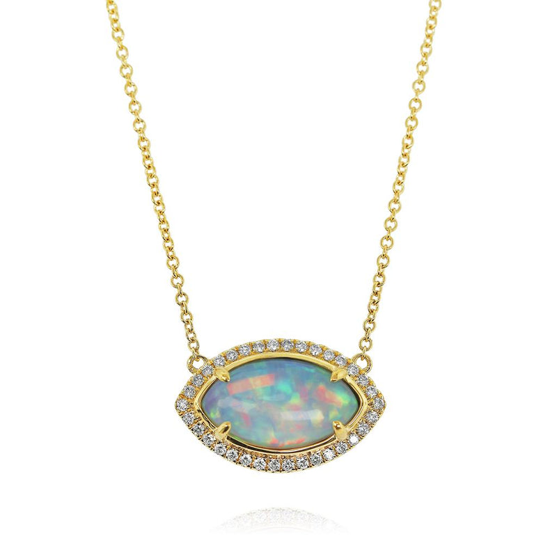 Yael Designs 14k Yellow Gold Diamond by the Yard White Opal Pendant Necklace