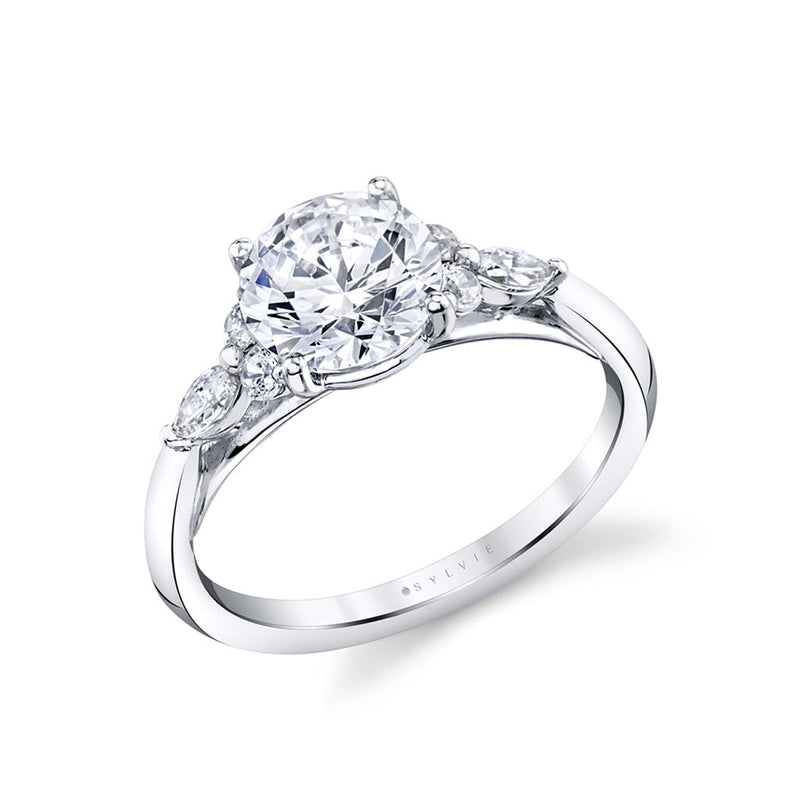 Sylvie 14k White Gold Three-Stone Inspired Engagement Ring Setting