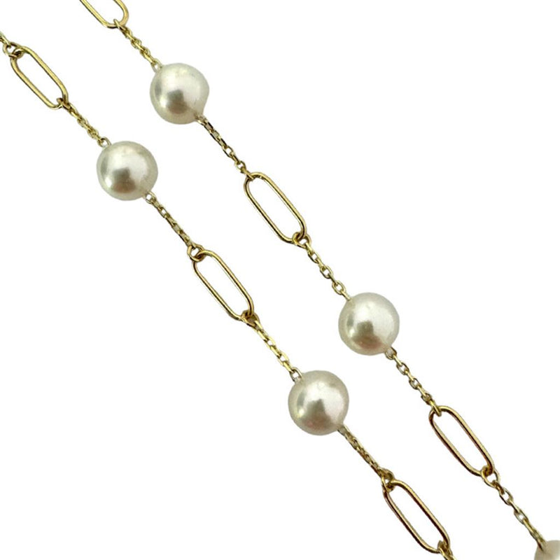 Davis Classics 14k Yellow Gold Japanese Akoya Pearl Station Necklace