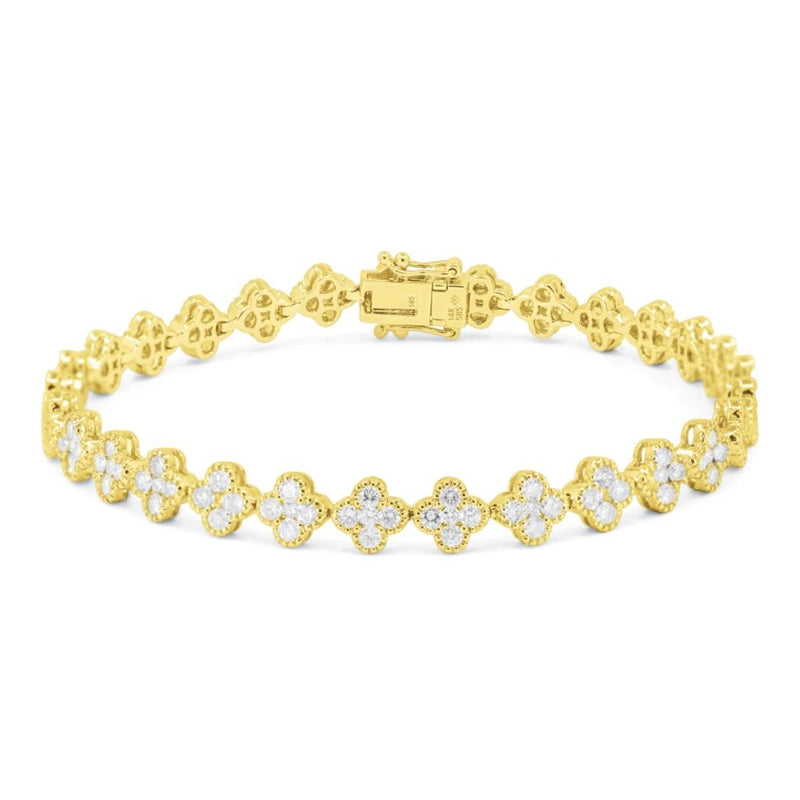 Madison L 14k Yellow Gold Clover Station Diamond Bracelet