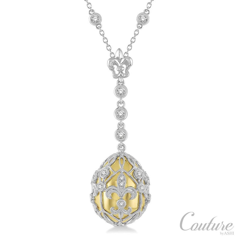 Davis Classics 18k Yellow and White Gold Couture Czarina Vintage Caged Egg Diamond Pendant Necklace