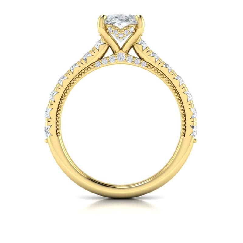 Vlora 14k Yellow Gold Classic Collection Oval Diamond Engagement Ring Setting with Bead Detail