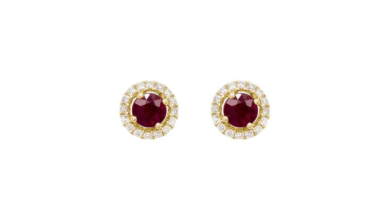 Davis Classics Rubies and Diamonds Stud Earrings in 14k Yellow Gold