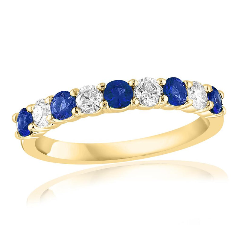 Davis Classics 14k Yellow Gold Stackable Ceylon Blue Sapphire and Diamond Fashion Band