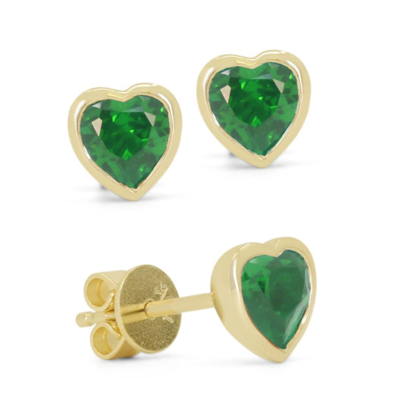 Madison L 14k Yellow Gold Heart-Shaped Lab-Created Green Corundum Stud Earrings