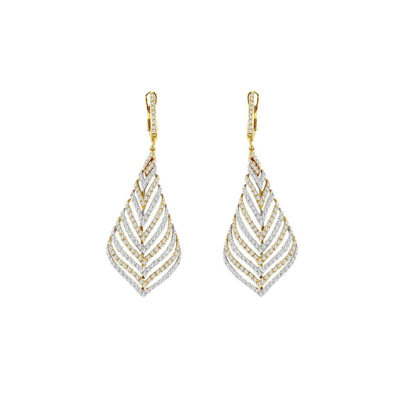 Davis Classics Diamond Floral Dangle Earrings in 18k White & Yellow Gold