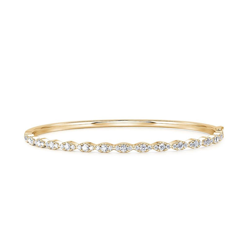 Davis Classics 14k Yellow Gold Diamond Marquis Style Bangle Bracelet